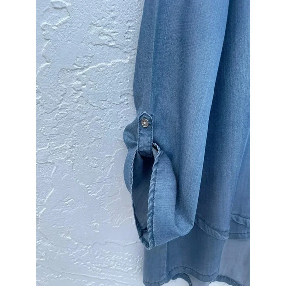 Chicos Womens Long Sleeve High Low Asymmetrical Denim Blue Top Sz 3 - Picture 4 of 11